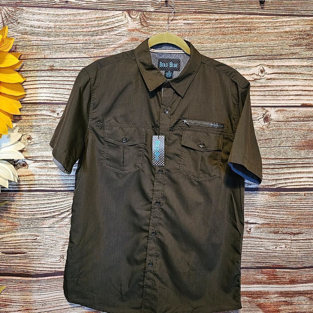 Bold Blue Short Sleeve shirt men's large deep gray  NWT